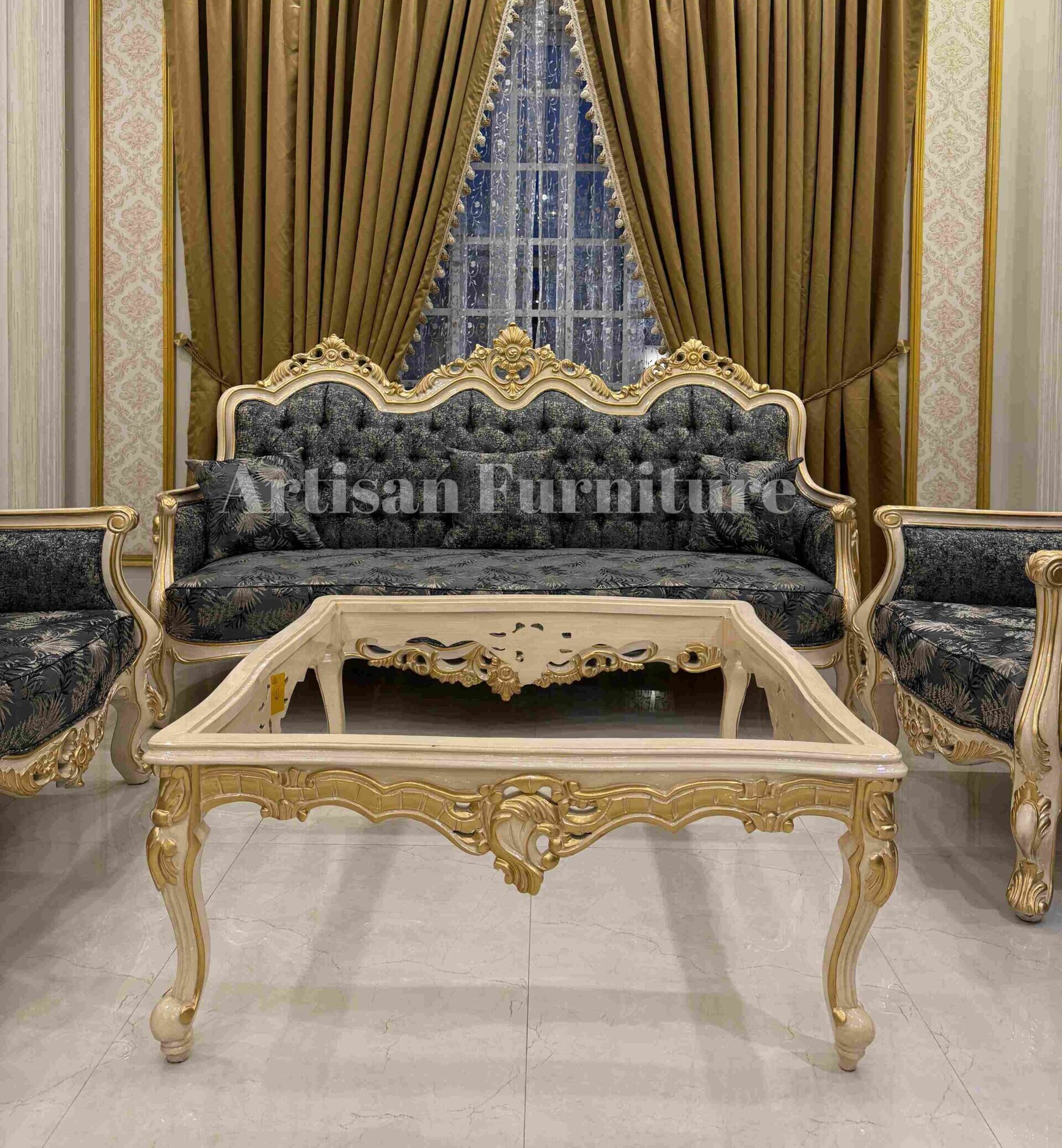 Round Arm Classic Sofa Set in White